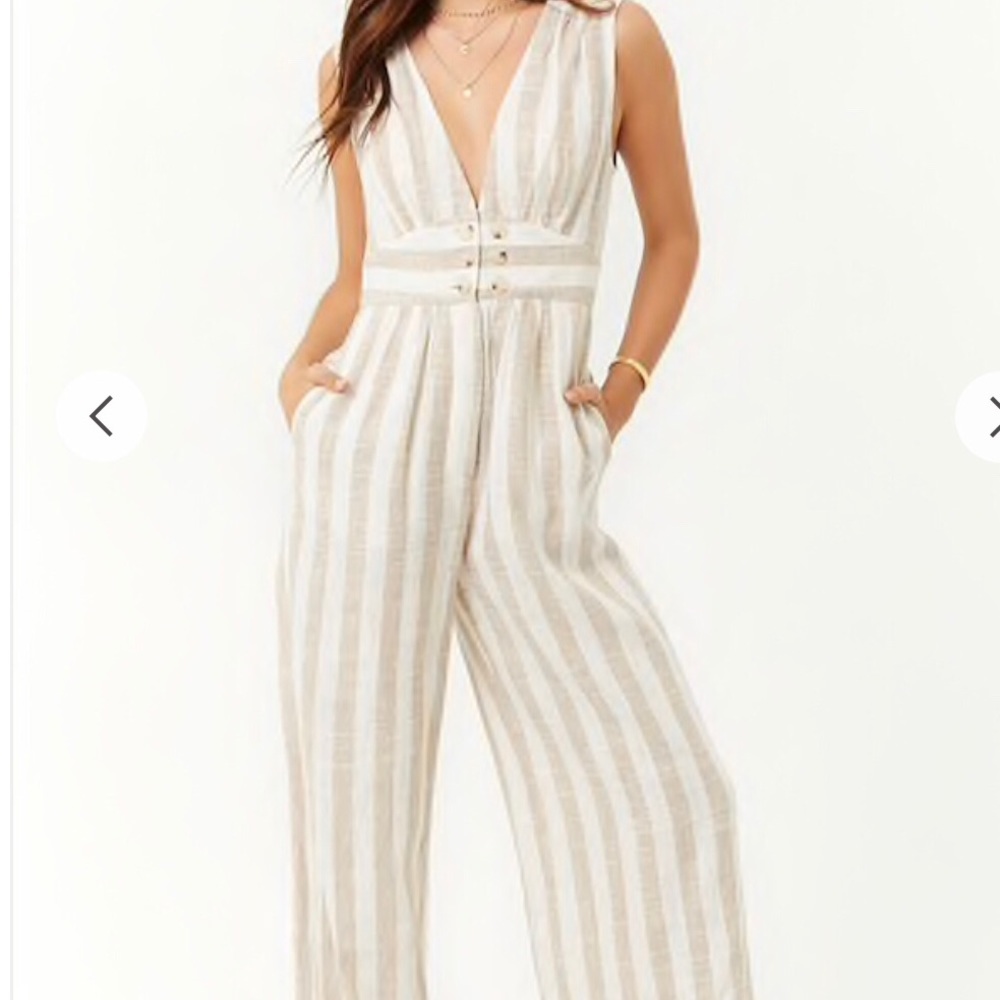 Striped Button-Front Linen-Blend Jumpsuit
